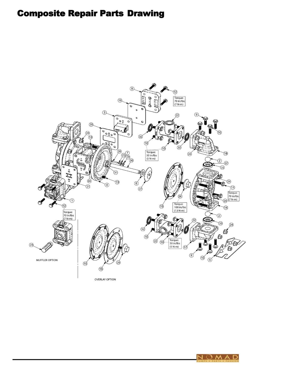 JDA Global NOMAD Quali-Flo N05 1/2" Non-Metallic PTFE-Fitted Air-Operated Double Diaphragm Pump - manufacturer spare parts drawing 1