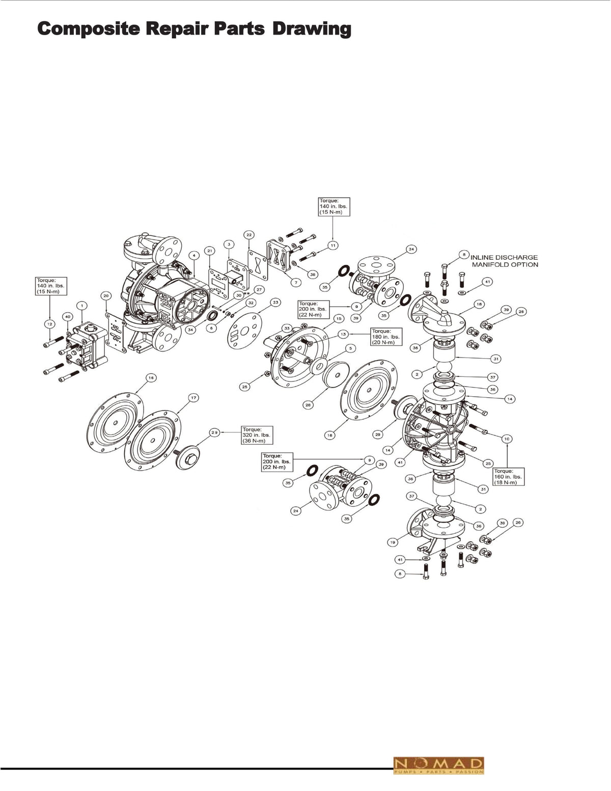 JDA Global NOMAD Quali-Flo N1F 1" Non-Metallic PTFE-Fitted Air-Operated Double Diaphragm Pump, Bolted - manufacturer spare parts drawing 1
