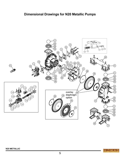 JDA Global NOMAD Quali-Flo N20 2" Metallic Rubber/TPE-Fitted Air-Operated Double Diaphragm Pump, Bolted - manufacturer spare parts drawing 1