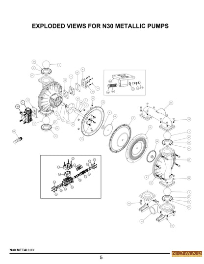 JDA Global NOMAD Quali-Flo N30 3" Metallic Rubber/TPE-Fitted Air-Operated Double Diaphragm Pump, Bolted - manufacturer spare parts drawing 1