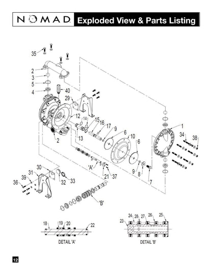 JDA Global NOMAD Opta-Flo N666100 1" Metallic Rubber/TPE-Fitted Air-Operated Double Diaphragm Pump - manufacturer spare parts drawing 2