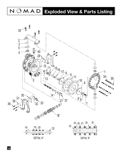 JDA Global NOMAD Opta-Flo N666100 1" Metallic PTFE-Fitted Air-Operated Double Diaphragm Pump - manufacturer spare parts drawing 2