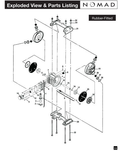 JDA Global NOMAD Pwr-Flo NPF25 1" Metallic Rubber/TPE-Fitted Air-Operated Double Diaphragm Pump, Bolted - manufacturer spare parts drawing 1
