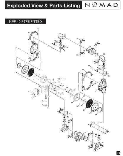 JDA Global NOMAD Pwr-Flo NPF40 1-1/2" Non-Metallic PTFE-Fitted Air-Operated Double Diaphragm Pump, Bolted - manufacturer spare parts drawing 1