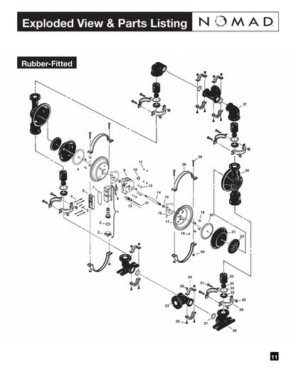 JDA Global NOMAD Pwr-Flo NPF50 2" Metallic Rubber/TPE-Fitted Air-Operated Double Diaphragm Pump, Clamped - manufacturer spare parts drawing 1