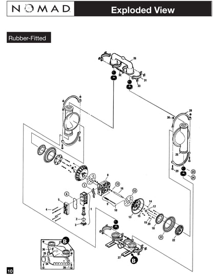 JDA Global NOMAD Pwr-Flo NPF80 3" Metallic Rubber/TPE-Fitted Air-Operated Double Diaphragm Pump, Clamped - manufacturer spare parts drawing 1