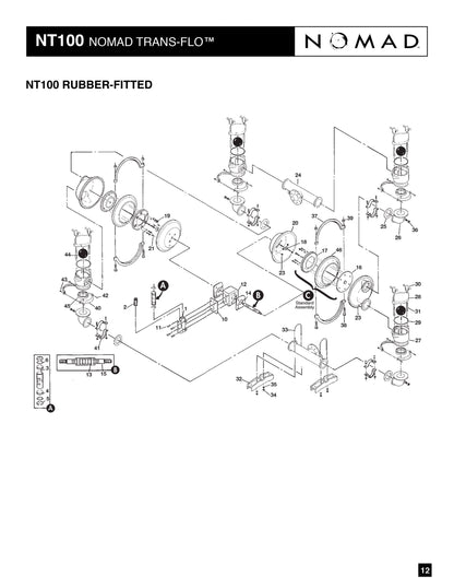 JDA Global NOMAD Trans-Flo NT100 4" Metallic Rubber/TPE-Fitted Air-Operated Double Diaphragm Pump, Clamped - manufacturer spare parts drawing 1