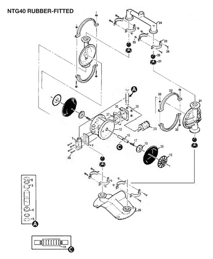 JDA Global NOMAD Trans-Flo Gold NTG40 1-1/2" Metallic Rubber/TPE-Fitted Air-Operated Double Diaphragm Pump, Clamped - manufacturer spare parts drawing 1