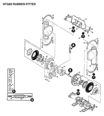 JDA Global NOMAD Trans-Flo Gold NTG80 3" Metallic Rubber/TPE-Fitted Air-Operated Double Diaphragm Pump, Clamped - manufacturer spare parts drawing 1