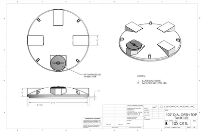 102 inch Custom Roto-Mold Open Top Tank Lid (MPN: 102 OTTL)