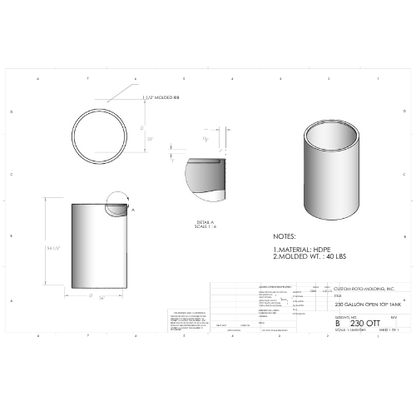 240 Gallon Custom Roto-Mold Plastic Open Top Tank (MPN 230 OTT)