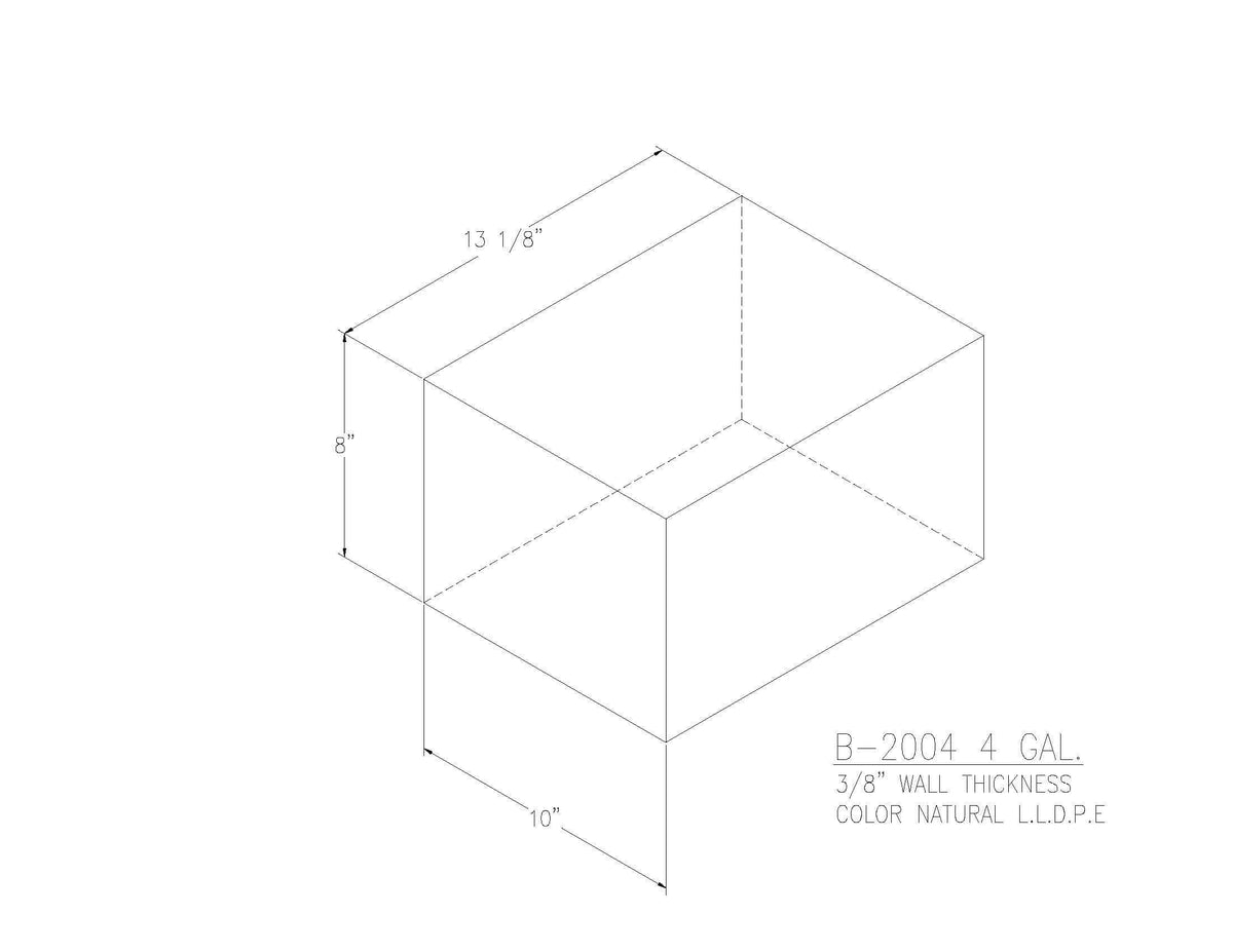 Trionic B-2004 4 gallon blank water/holding tank drawing, 13.125 x 10 x 8 in