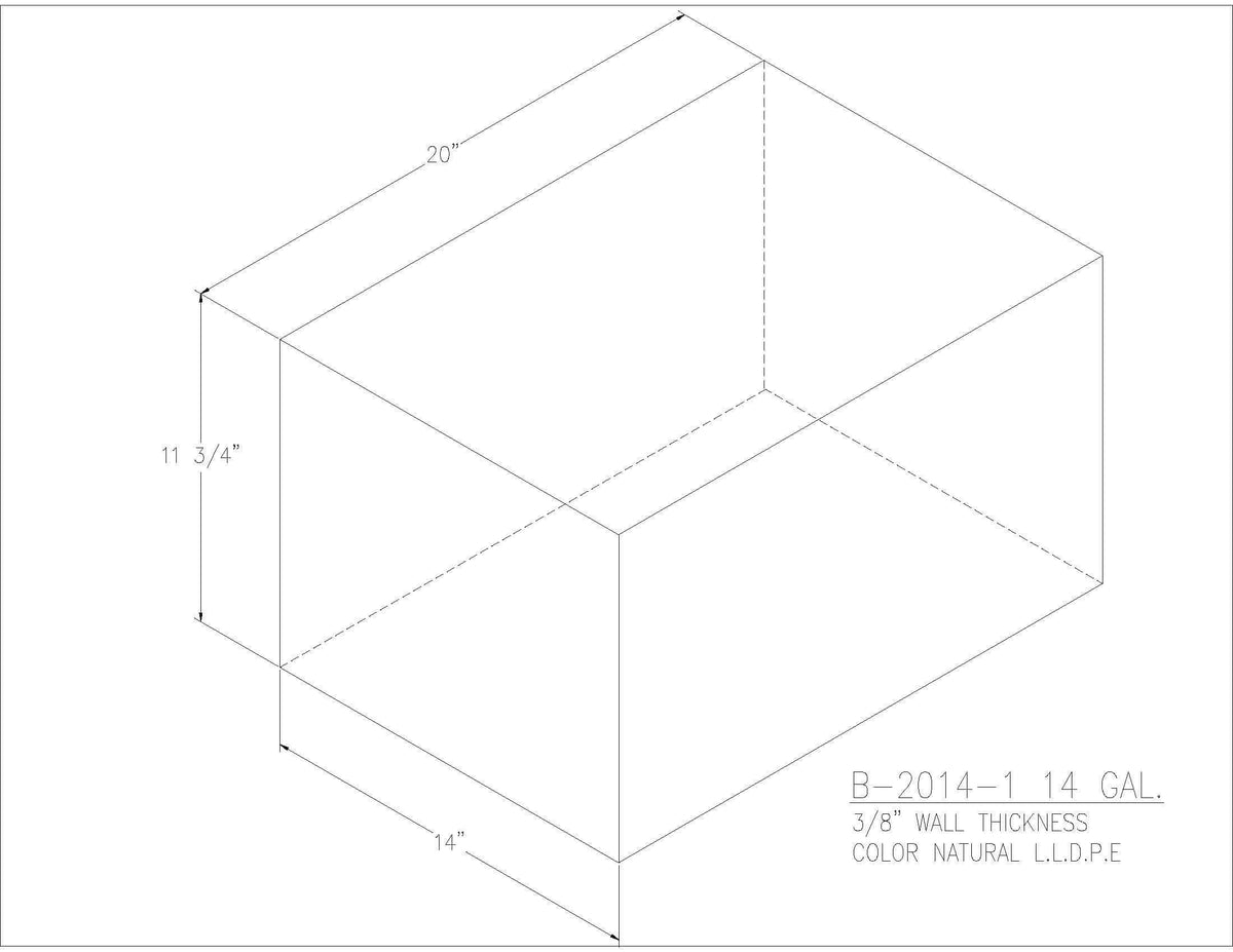 Trionic B-2014-1 14 gallon blank water/holding tank drawing, 20 x 14 x 11.75 in