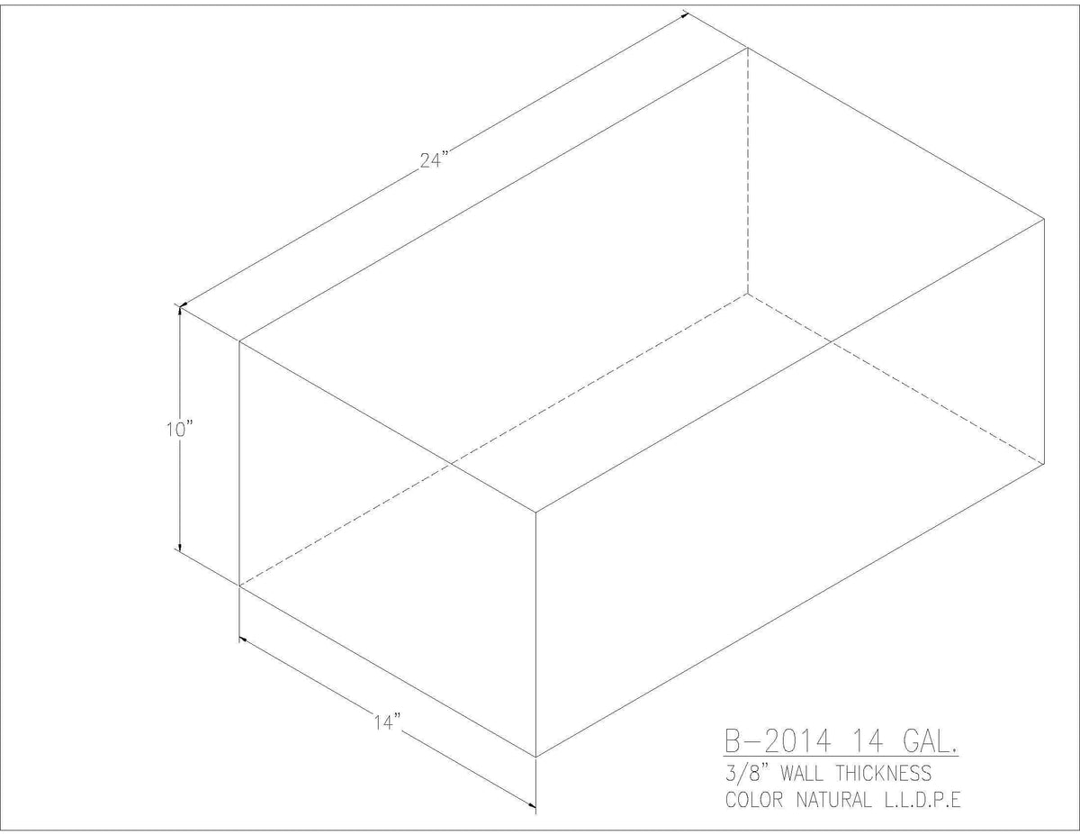 Trionic B-2014 14 gallon blank water/holding tank drawing, 24 x 14 x 10 in