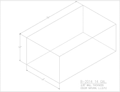 Trionic B-2014 14 gallon blank water/holding tank drawing, 24 x 14 x 10 in