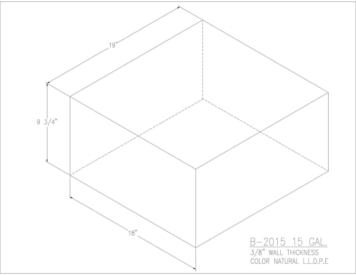 Trionic B-2015 15 gallon blank water/holding tank drawing, 19 x 18 x 9.75 in