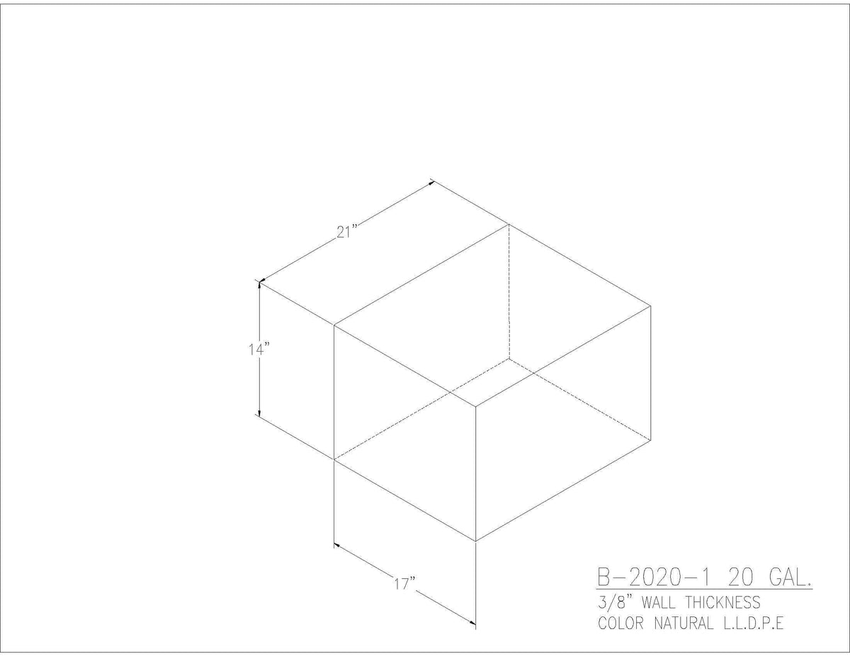 Trionic B-2020-1 20 gallon blank water/holding tank drawing, 21 x 17 x 14 in