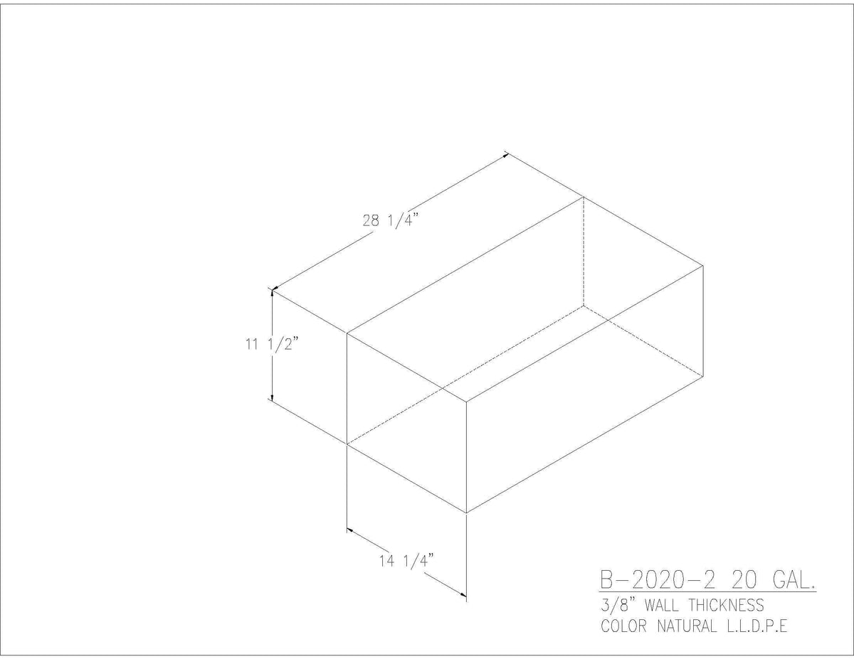 Trionic B-2020-2 20 gallon blank water/holding tank drawing, 28.25 x 14.25 x 11.5 in