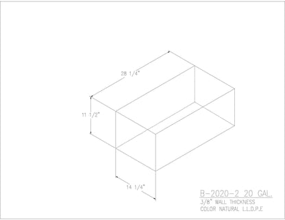 Trionic B-2020-2 20 gallon blank water/holding tank drawing, 28.25 x 14.25 x 11.5 in