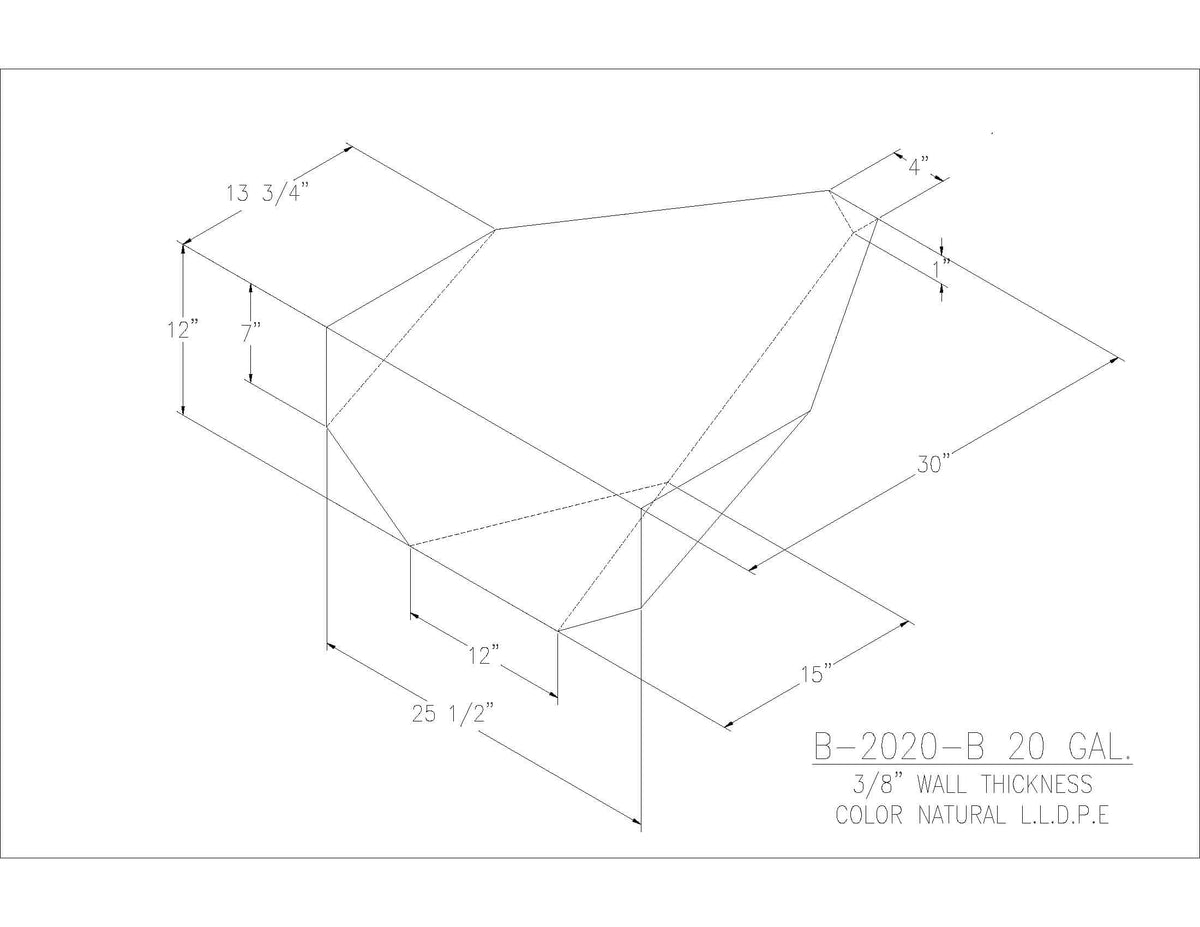 Trionic B-2020-B 20 gallon blank water/holding tank drawing, 30 x 25.5 x 12 in
