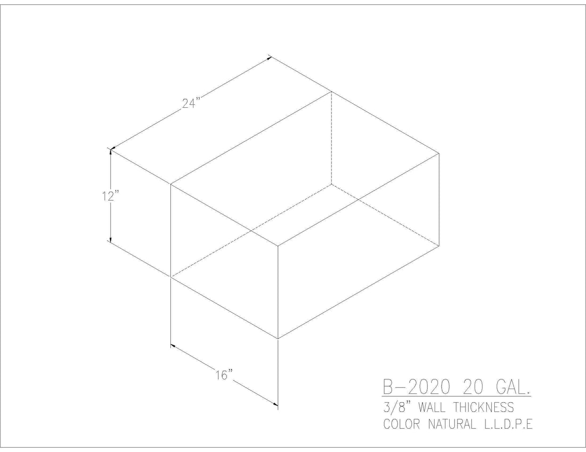 Trionic B-2020 20 gallon blank water/holding tank drawing, 24 x 16 x 12 in