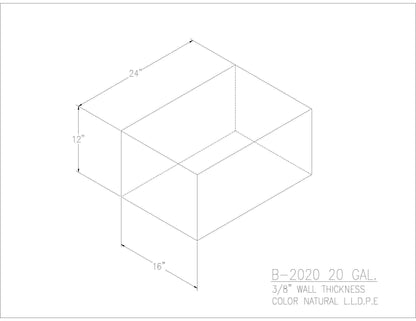 Trionic B-2020 20 gallon blank water/holding tank drawing, 24 x 16 x 12 in