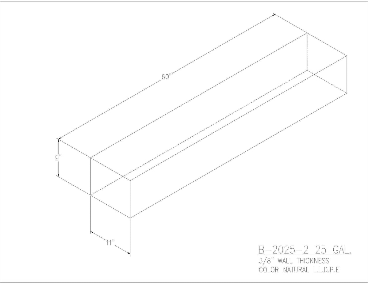 Trionic B-2025-2 25 gallon blank water/holding tank drawing, 60 x 11 x 9 in