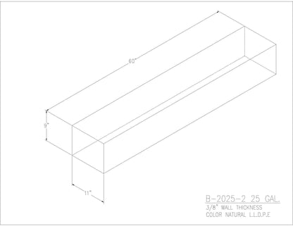 Trionic B-2025-2 25 gallon blank water/holding tank drawing, 60 x 11 x 9 in
