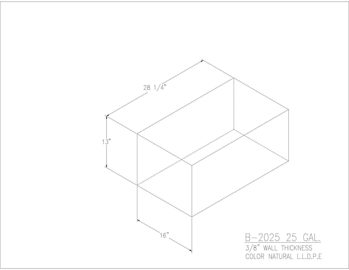 Trionic B-2025 25 gallon blank water/holding tank drawing, 28.25 x 16 x 13 in