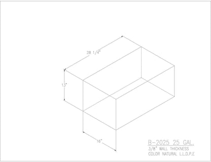 Trionic B-2025 25 gallon blank water/holding tank drawing, 28.25 x 16 x 13 in