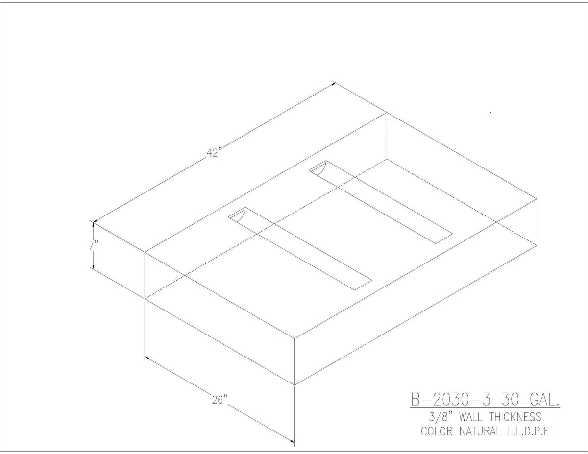 Trionic B-2030-3 30 gallon blank water/holding tank drawing, 42 x 26 x 7 in