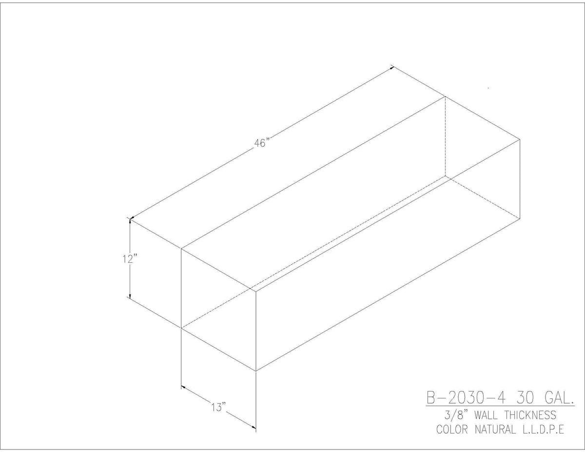 Trionic B-2030-4 30 gallon blank water/holding tank drawing, 46 x 13 x 12 in