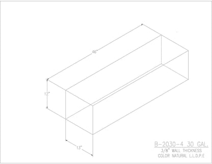 Trionic B-2030-4 30 gallon blank water/holding tank drawing, 46 x 13 x 12 in