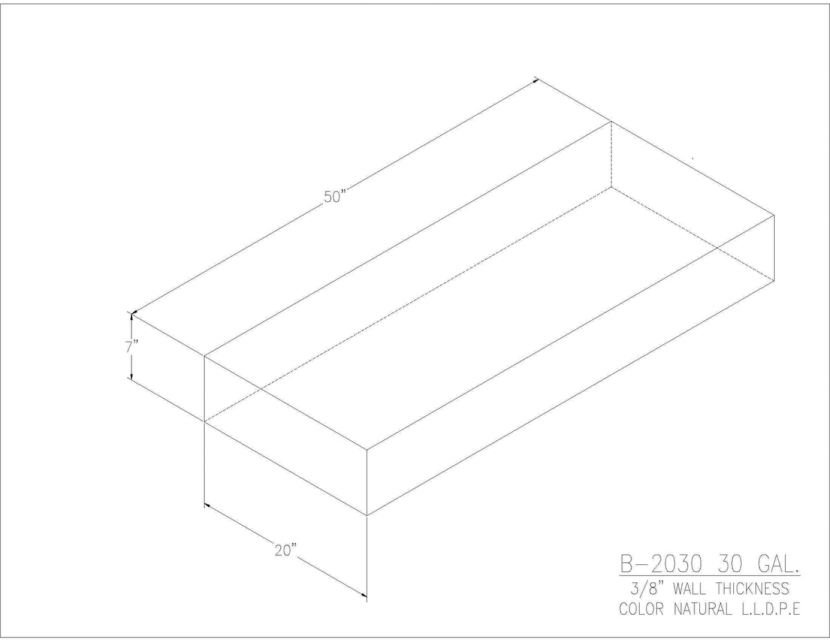 Trionic B-2030 30 gallon blank water/holding tank drawing, 50 x 20 x 7 in