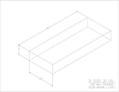 Trionic B-2030 30 gallon blank water/holding tank drawing, 50 x 20 x 7 in
