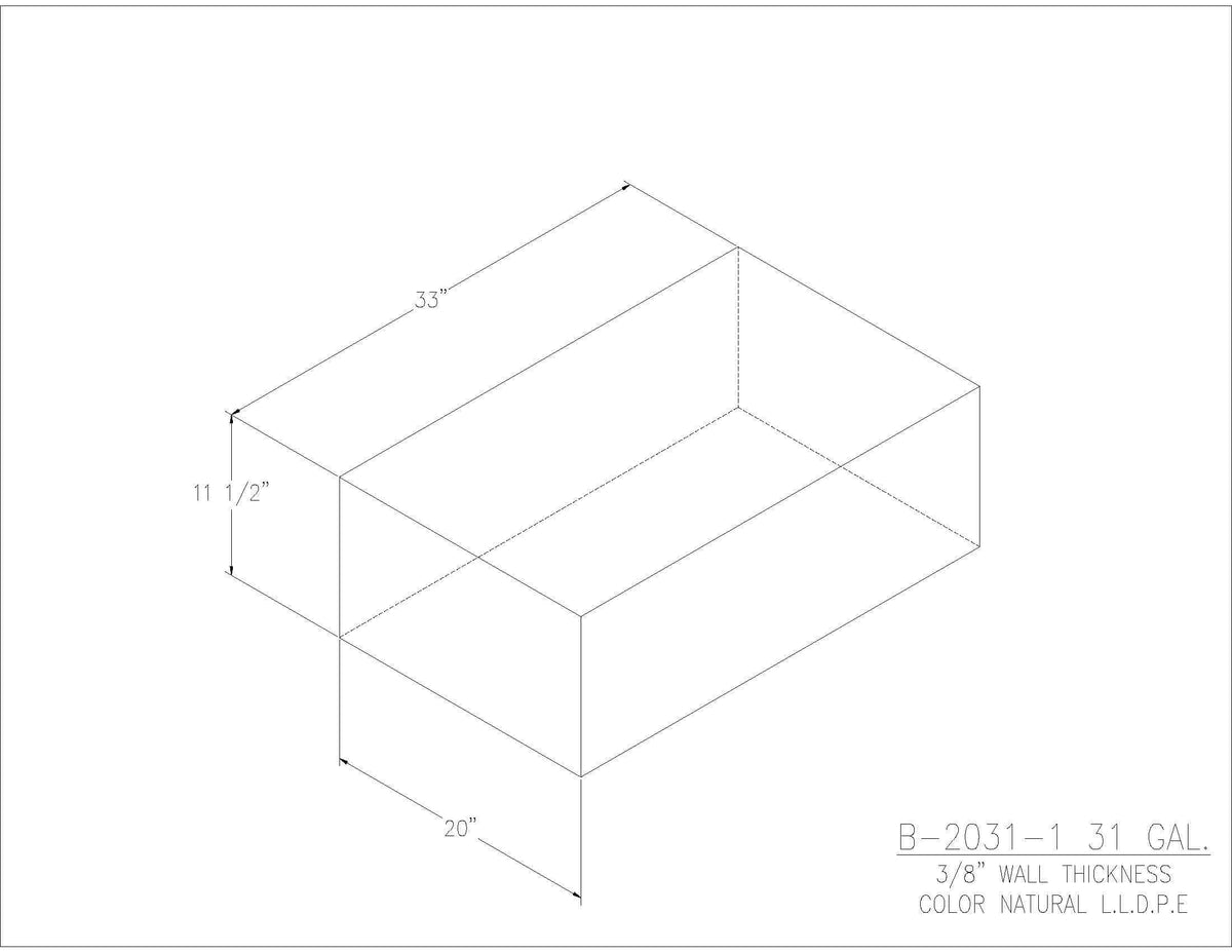 Trionic B-2031-1 31 gallon blank water/holding tank drawing, 33 x 20 x 11.5 in