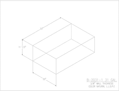 Trionic B-2031-1 31 gallon blank water/holding tank drawing, 33 x 20 x 11.5 in