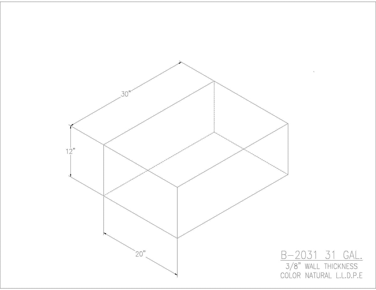 Trionic B-2031 31 gallon blank water/holding tank drawing, 30 x 20 x 12 in