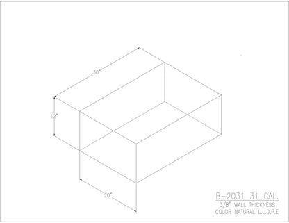 Trionic B-2031 31 gallon blank water/holding tank drawing, 30 x 20 x 12 in