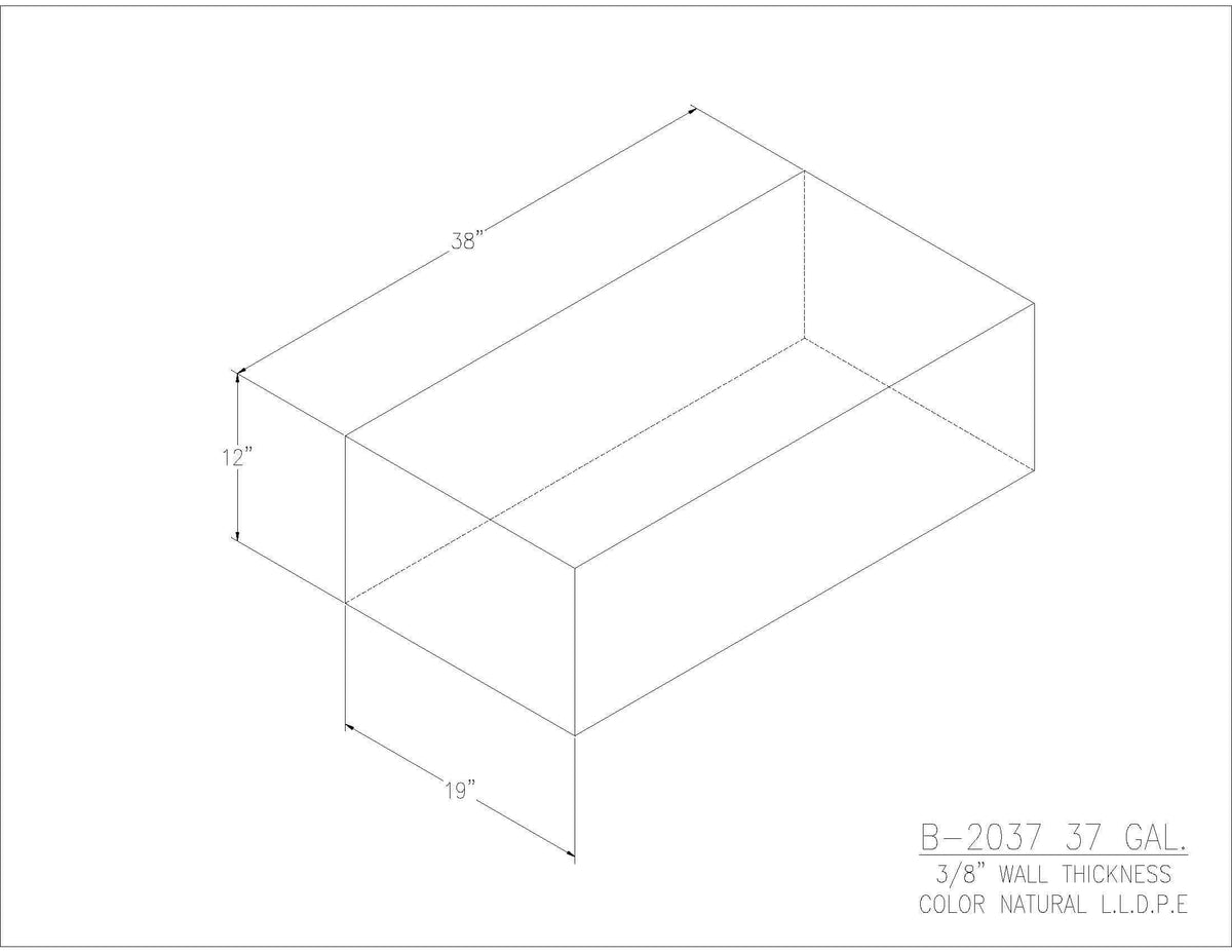 Trionic B-2037 37 gallon blank water/holding tank drawing, 38 x 19 x 12 in