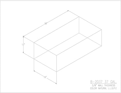 Trionic B-2037 37 gallon blank water/holding tank drawing, 38 x 19 x 12 in