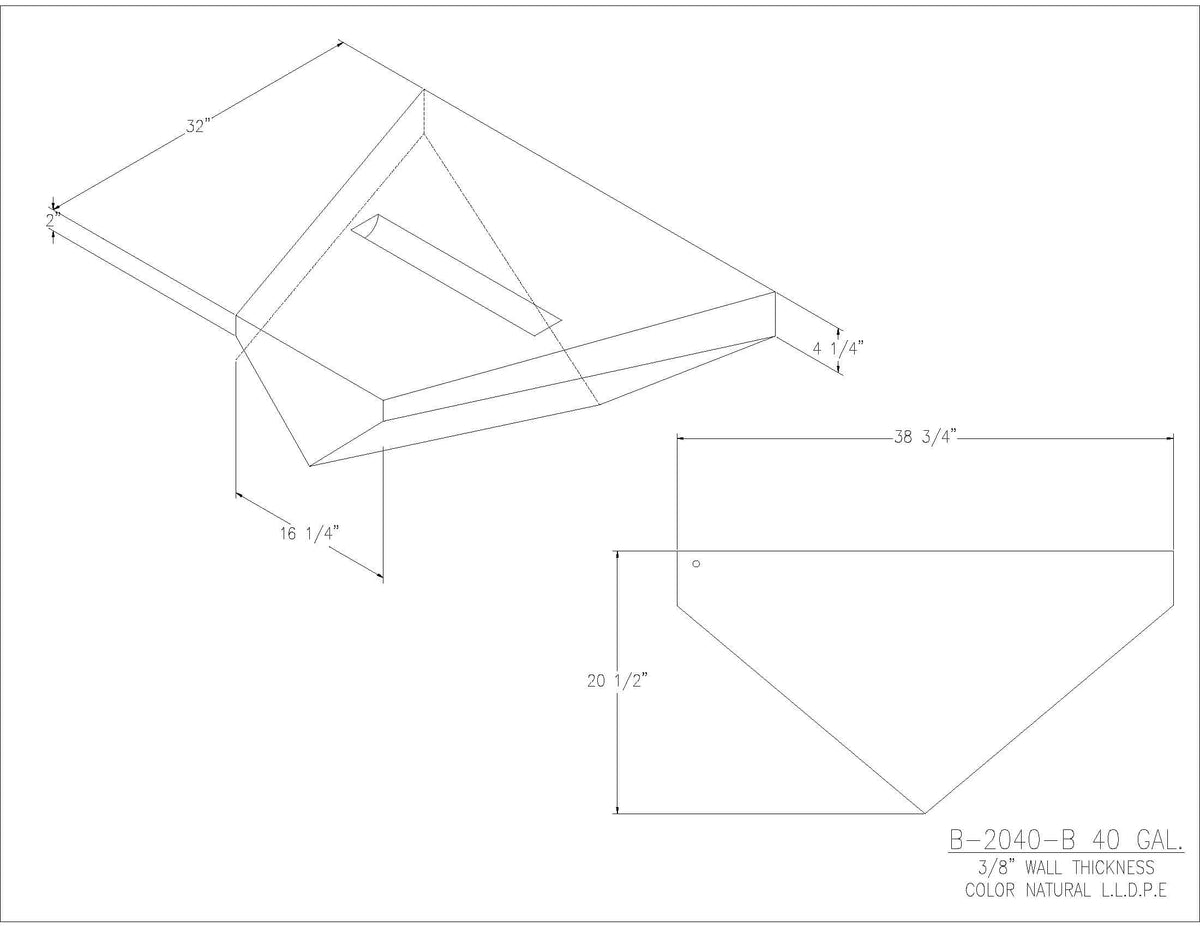 Trionic B-2040-B 40 gallon blank water/holding tank drawing, 32 x 38.75 x 10.375 in