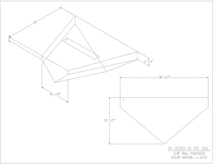 Trionic B-2040-B 40 gallon blank water/holding tank drawing, 32 x 38.75 x 10.375 in