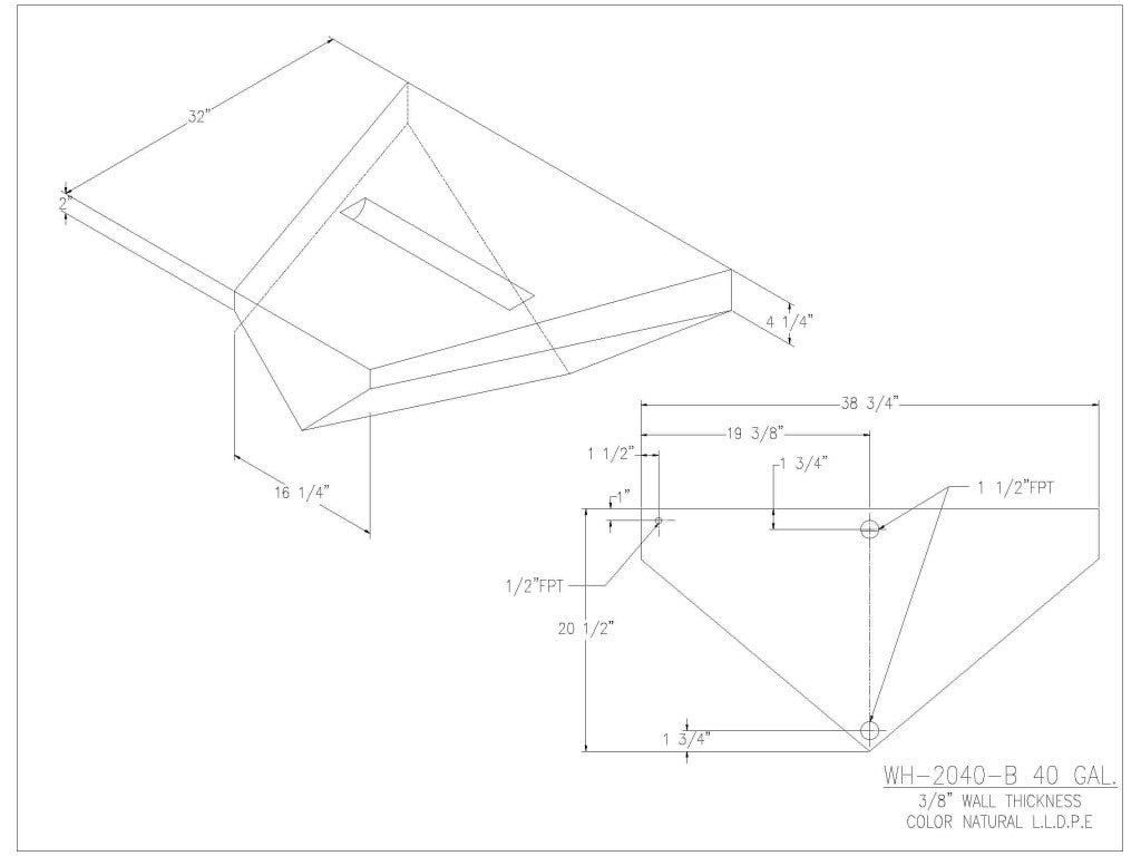 40 Gallon V-Shaped Boat Bow Water/Holding Tank - 2040-B - JMS