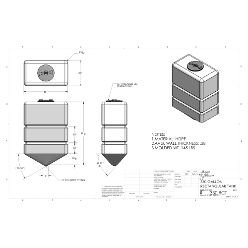 330 Gallon Custom Roto-Mold Rectangular Plastic Cone Bottom Tank (MPN 330 RCT)