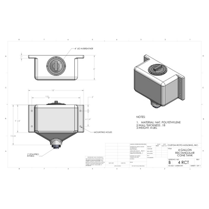 4 Gallon Custom Roto-Mold Rectangular Plastic Cone Bottom Tank (MPN 4 RCT)