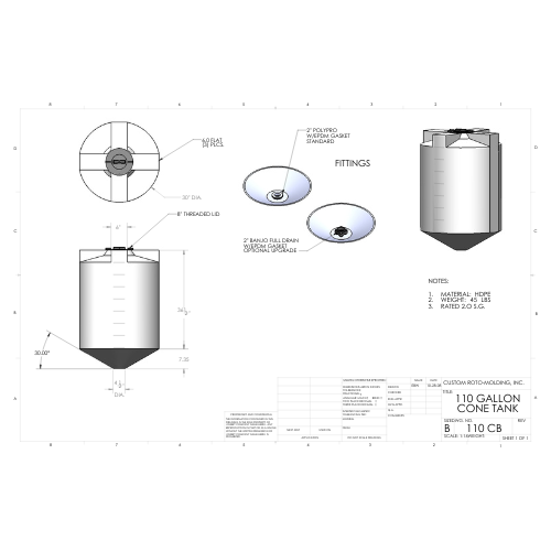 110 Gallon Custom Roto-Mold Plastic Cone Bottom Tank (MPN 110 CB)