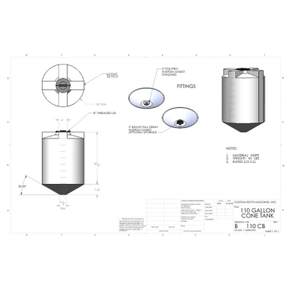110 Gallon Custom Roto-Mold Plastic Cone Bottom Tank (MPN 110 CB)