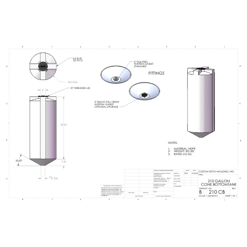 210 Gallon Custom Roto-Mold Plastic Cone Bottom Tank (MPN 210 CB)