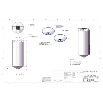 210 Gallon Custom Roto-Mold Plastic Cone Bottom Tank (MPN 210 CB)